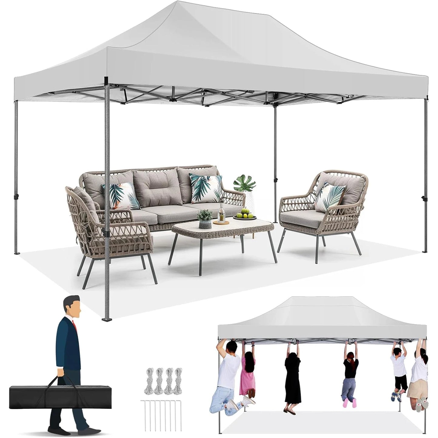 10'x15' Commercial Grade Pop Up Canopy, Heavy Duty
