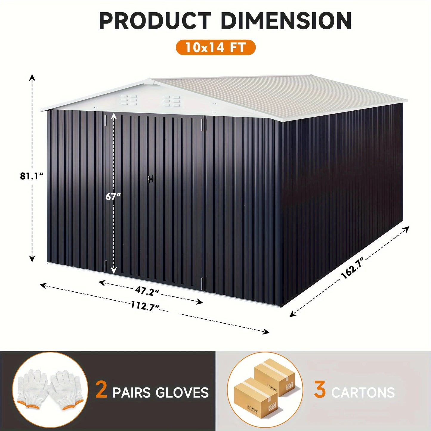 10x12/12x14FT Galvanized Steel Storage Shed Heavy Duty Lockable