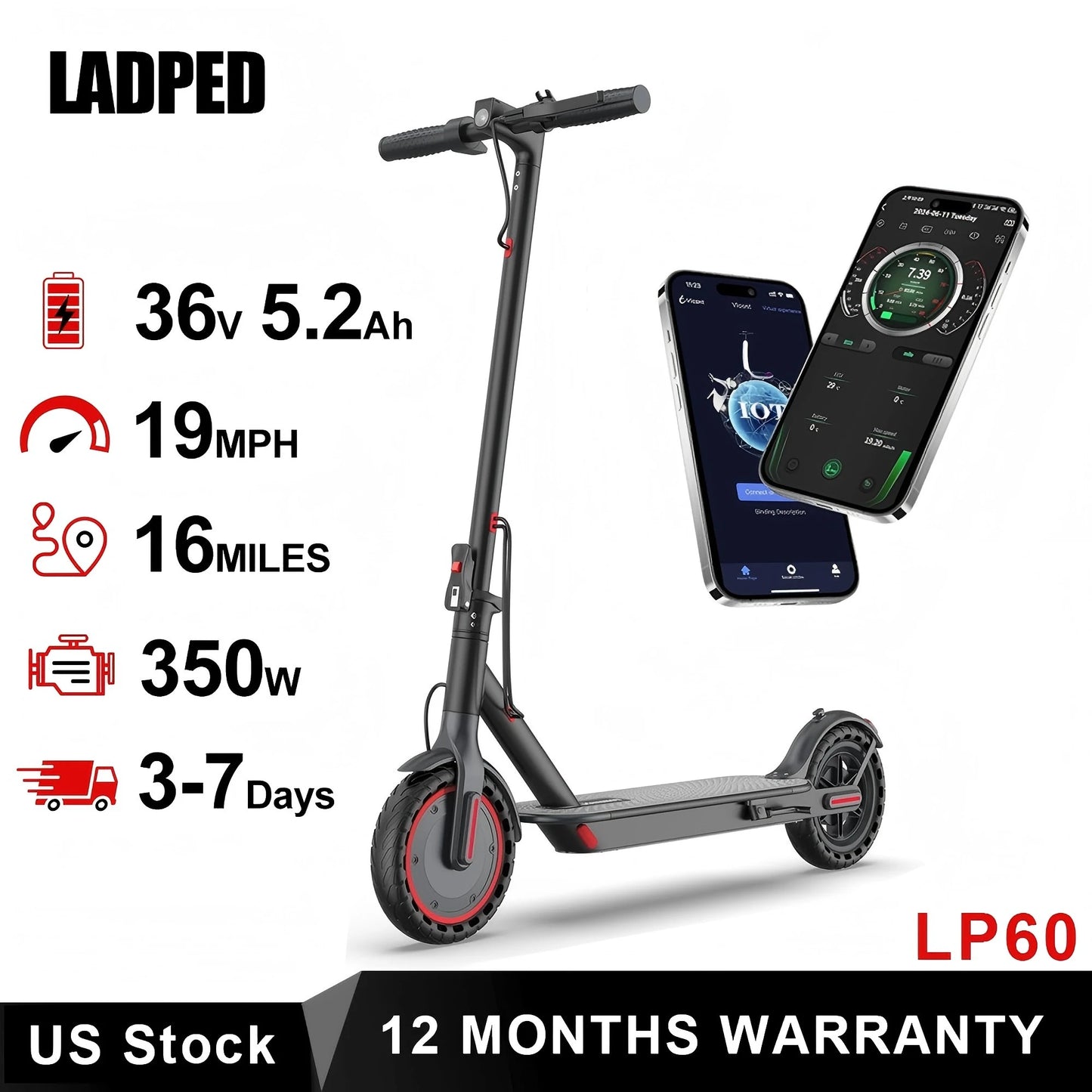 LP60 Electric Scooter 350W 19mph 8.5inch tire 16miles
