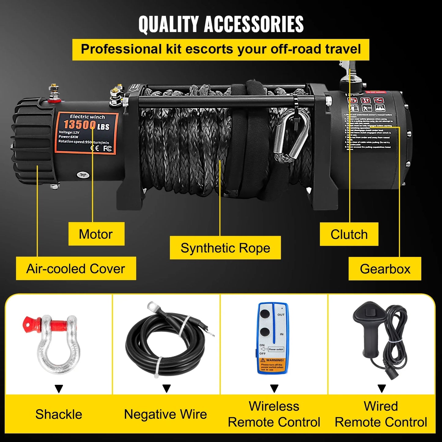 13500LBS Electric Winch 12v 27M/92FT Synthetic Rope 4X4 Car Trailer ATV Truck