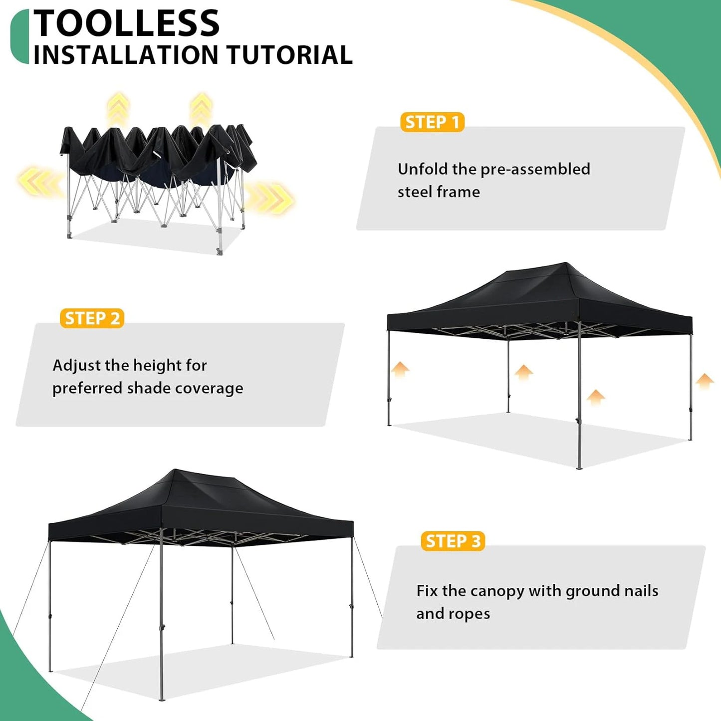 10'x15' Commercial Grade Pop Up Canopy, Heavy Duty