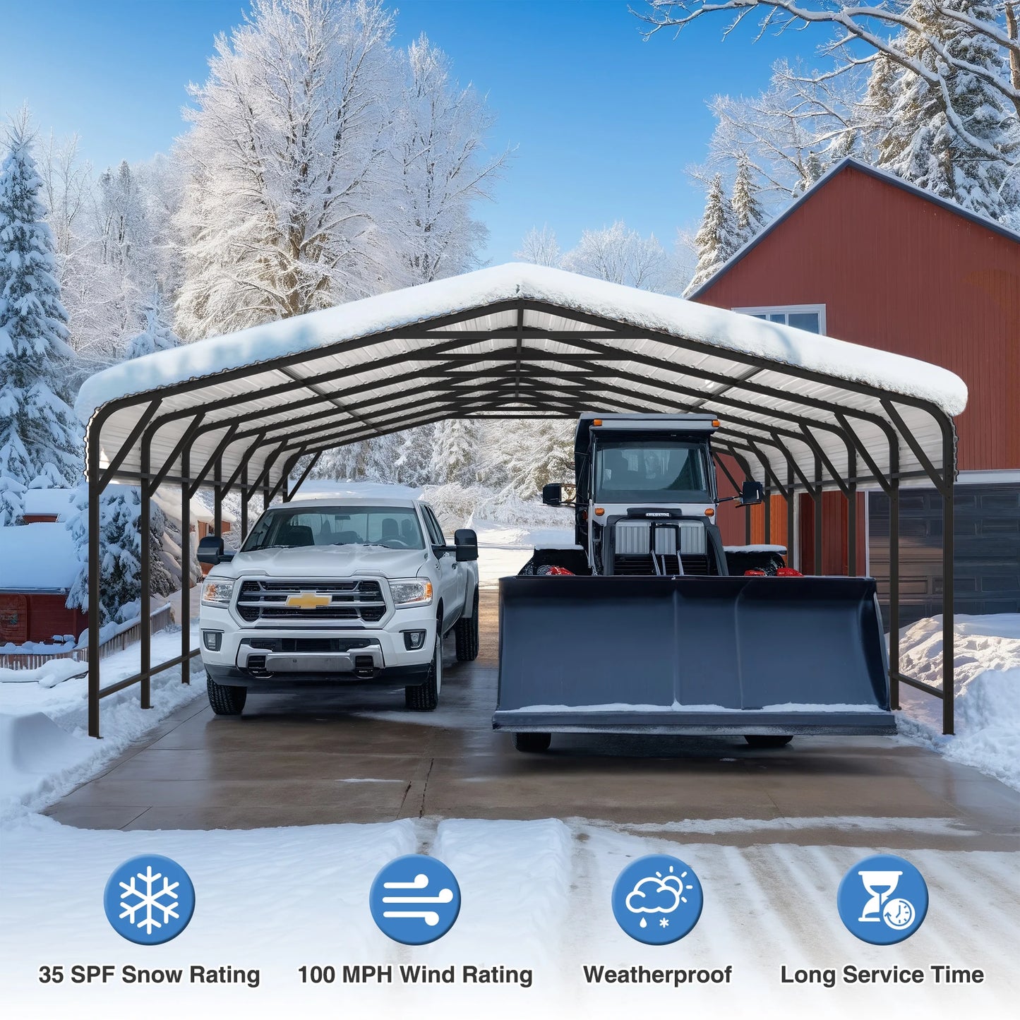 10x15~20x40FT Multi-Size Heavy Duty Garage Galvanized Car Shelter