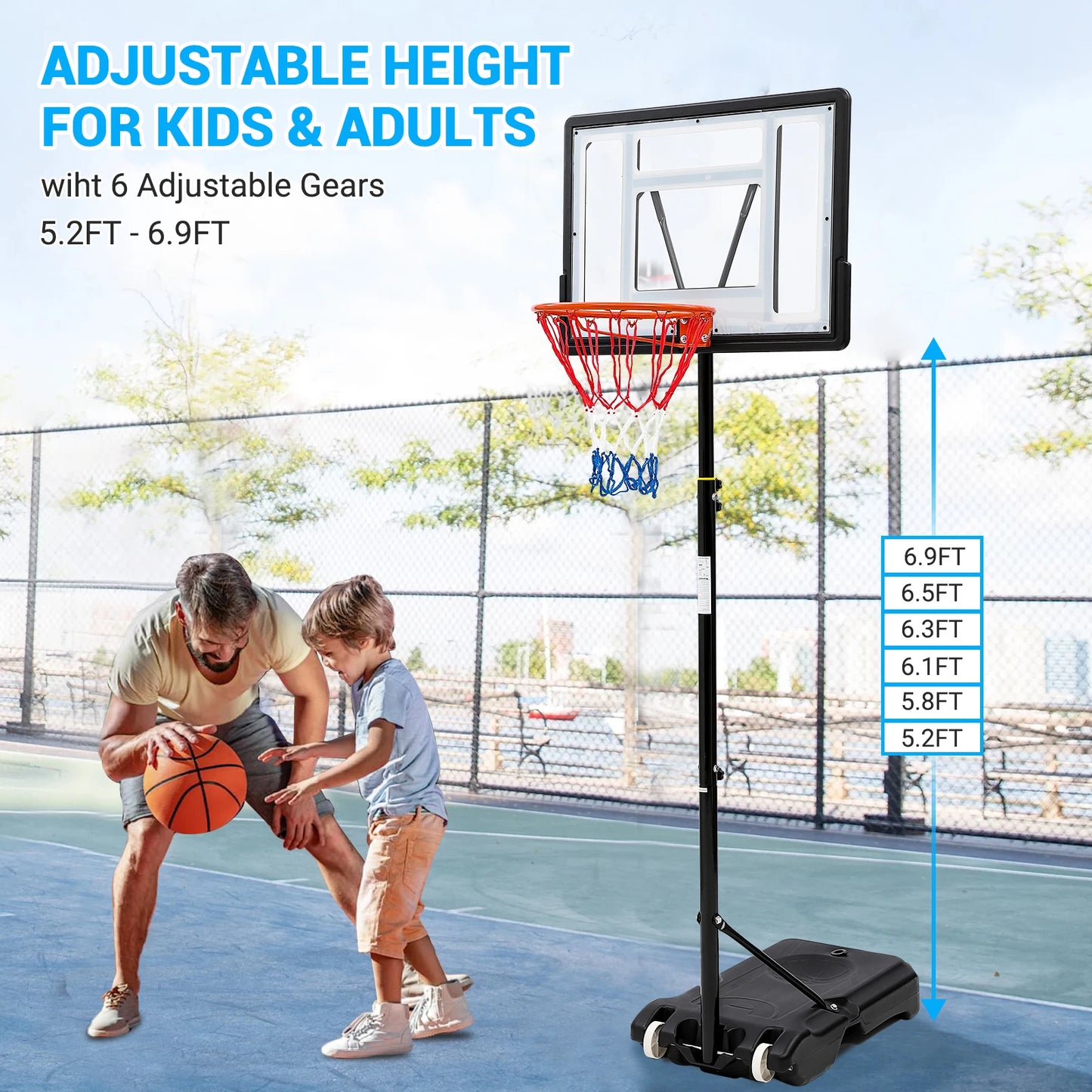 Basketball Hoop Outdoor 5.2ft-10ft Adjustable For Kids