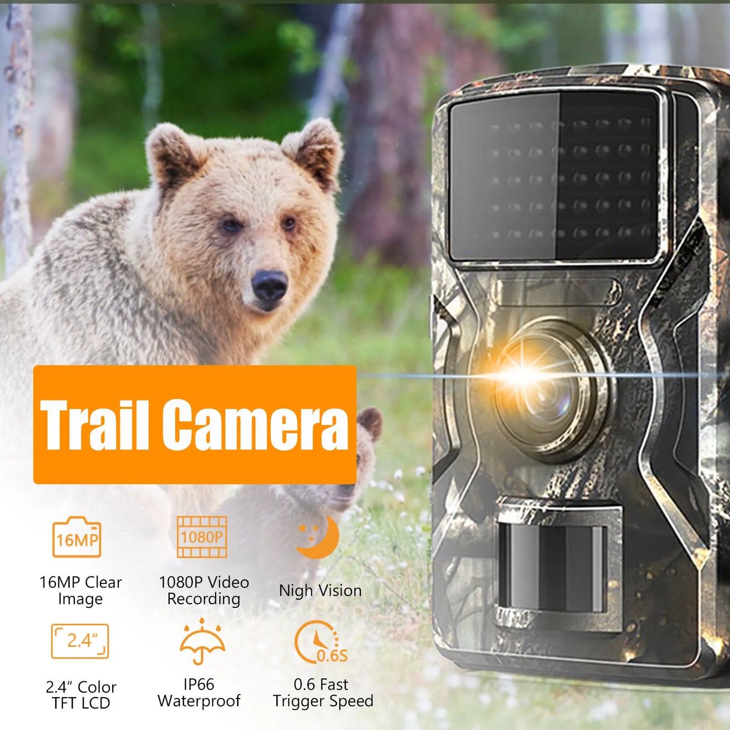 1080P Hunting Camera 2.0in LCD 16MP Infrared Night Vision Trail Camera