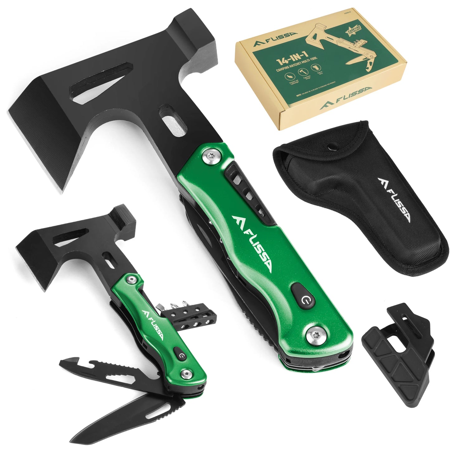 14-in-1, Hatchet Multi Tool Stainless Steel with LED Light,