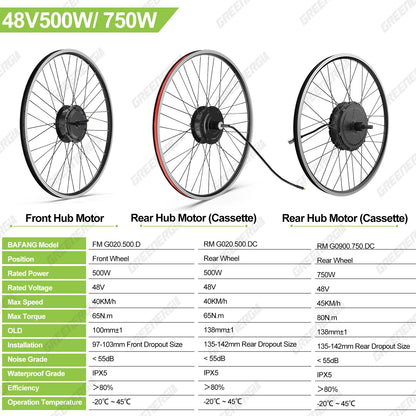 Bafang 750W 500W 48V Front Rear Hub Motor Ebike Conversion Kit