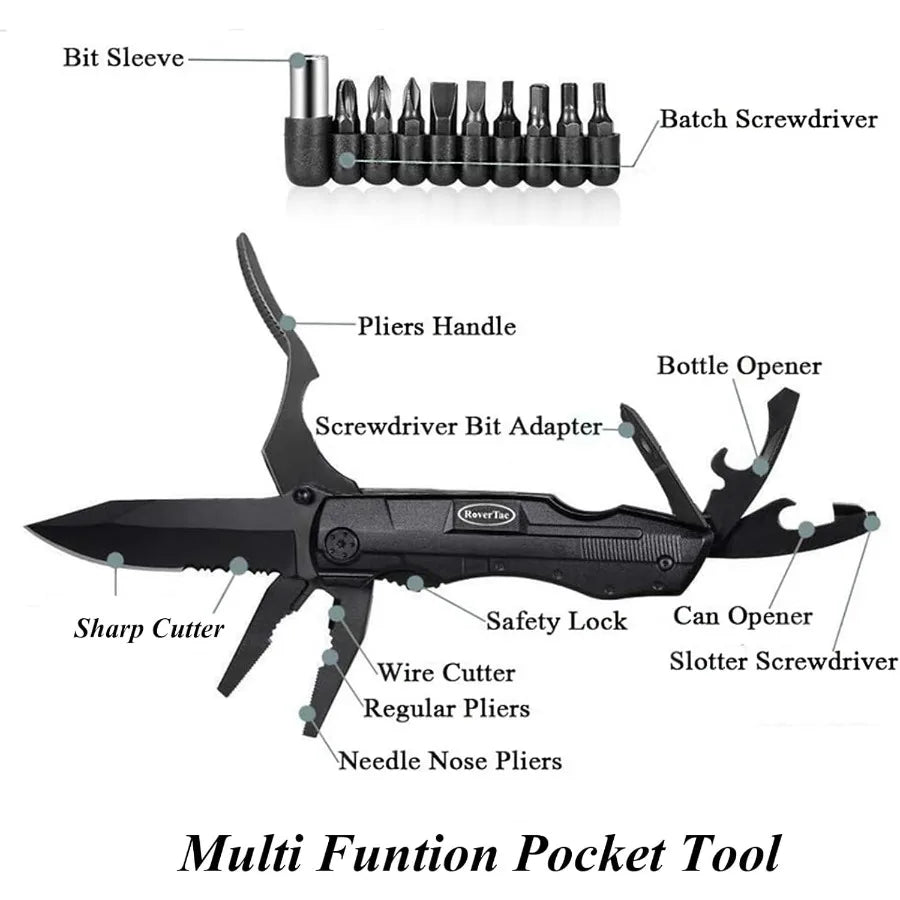 15in1 Folding Pocket Knife Multitool w/ Safety Lock Mechanism