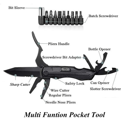 15in1 Folding Pocket Knife Multitool w/ Safety Lock Mechanism