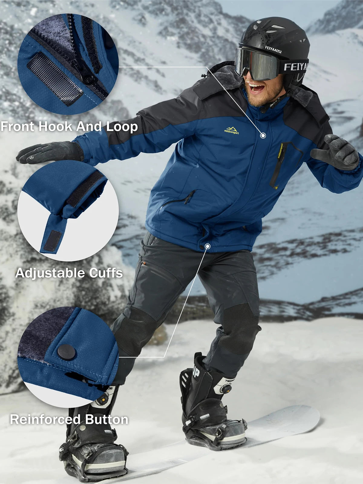 Men's Water Resistant fleece Ski Jacket With Hood