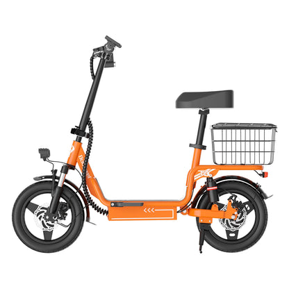 1000W Folding Electric Bike with Seat, Rear Basket