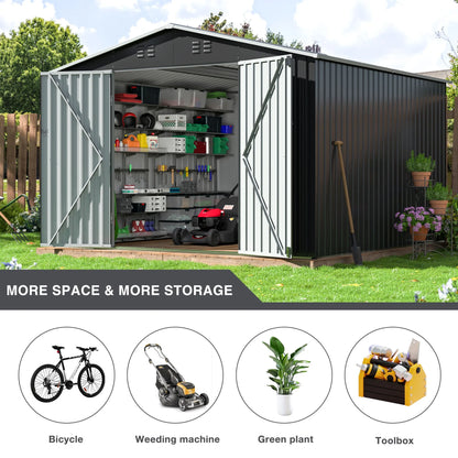 10x12/12x14FT Galvanized Steel Storage Shed Heavy Duty Lockable