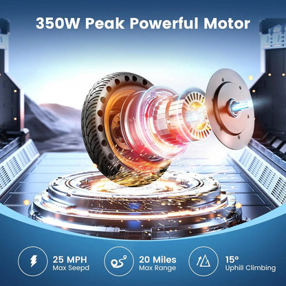 Electric Scooter: 500W motor, top speed 25MPH, range 20 miles, 8.5"" tires.