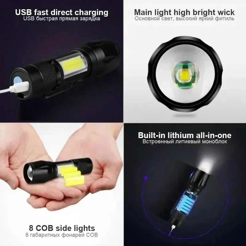 Portable Rechargeable LED Flashlight with Side Light