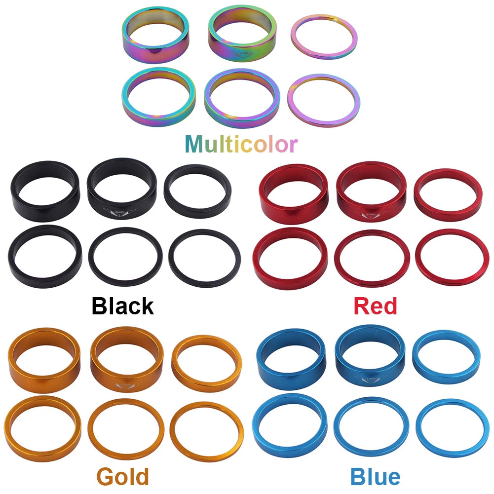 6Pcs Bike Fork Washer Set 2/5/10mm Bicycle Headset Spacer Bike Headset Stem Spacers Aluminum Alloy for 28.6mm Front Fork Bike