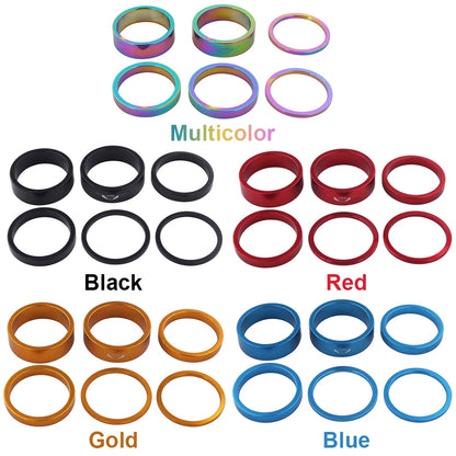 6Pcs Bike Fork Washer Set 2/5/10mm Bicycle Headset Spacer Bike Headset Stem Spacers Aluminum Alloy for 28.6mm Front Fork Bike