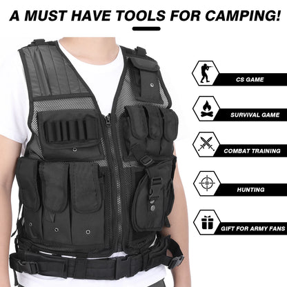 Tactical Vest - Multi-Pocket for Airsoft, Hunting,
