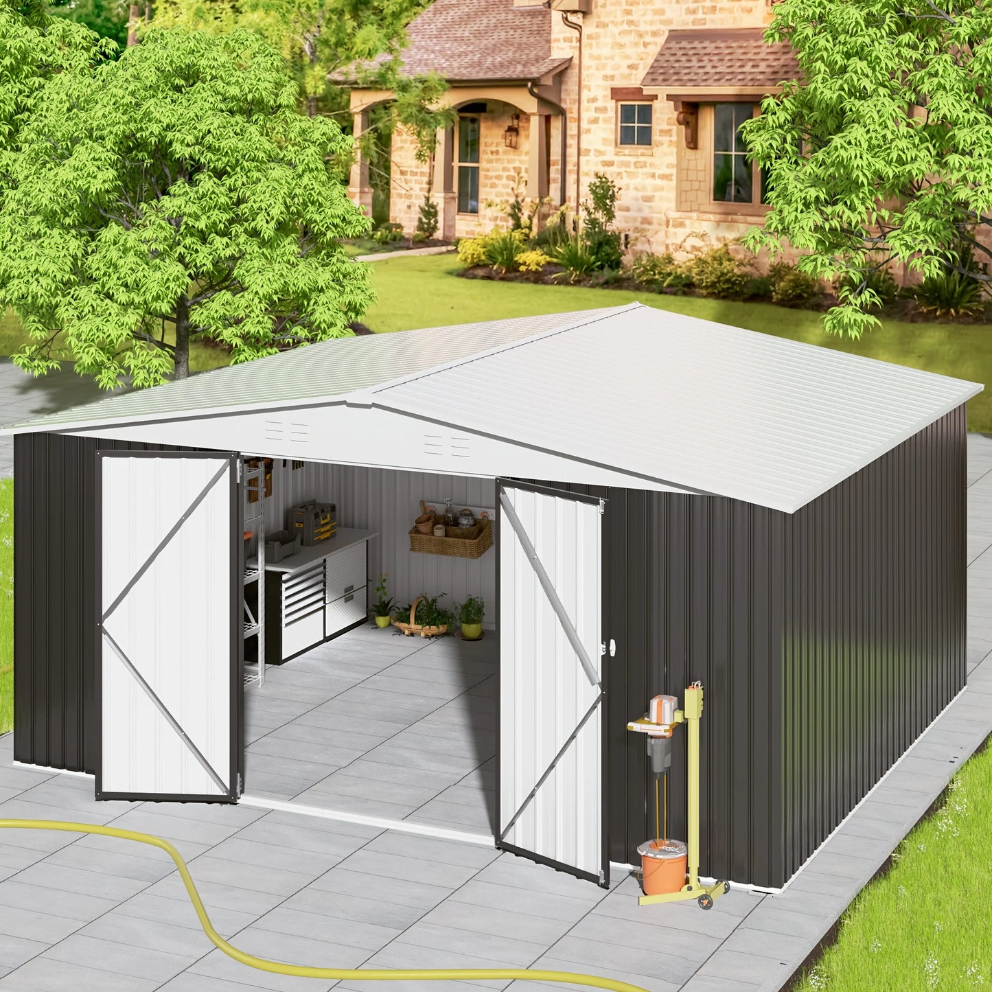 10x12/12x14FT Galvanized Steel Storage Shed Heavy Duty Lockable