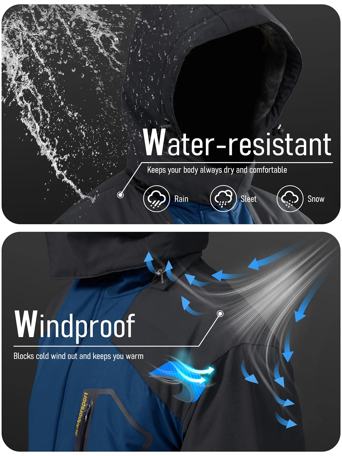 Men's Water Resistant fleece Ski Jacket With Hood