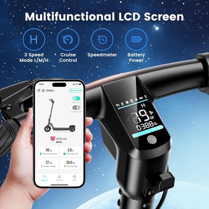 Electric Scooter: 500W motor, top speed 25MPH, range 20 miles, 8.5"" tires.