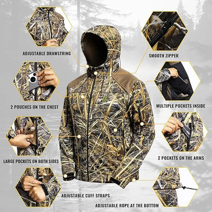 Quiet Hunting Jacket Softshell Fleece-Lined Camouflage