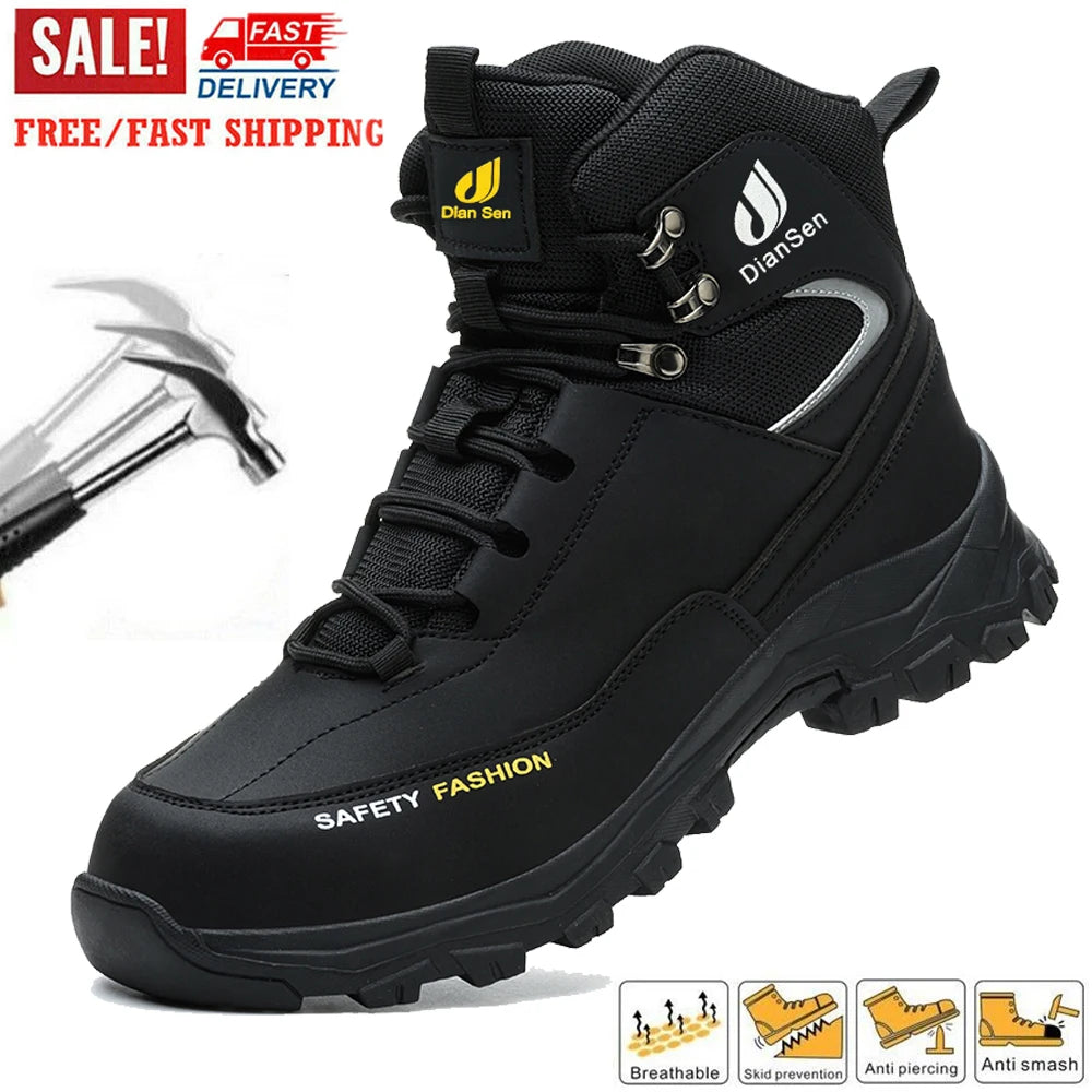 Steel Toe Work Boots High Top Anti-Puncture