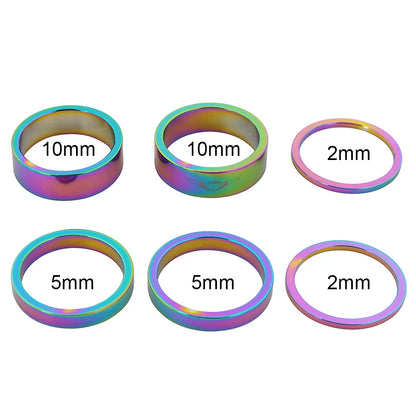 6Pcs Bike Fork Washer Set 2/5/10mm Bicycle Headset Spacer Bike Headset Stem Spacers Aluminum Alloy for 28.6mm Front Fork Bike
