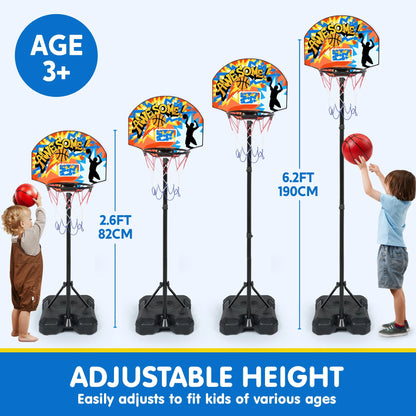 2.8-6.2 ft Adjustable Kids Basketball Hoop with 4 Balls Toddler I