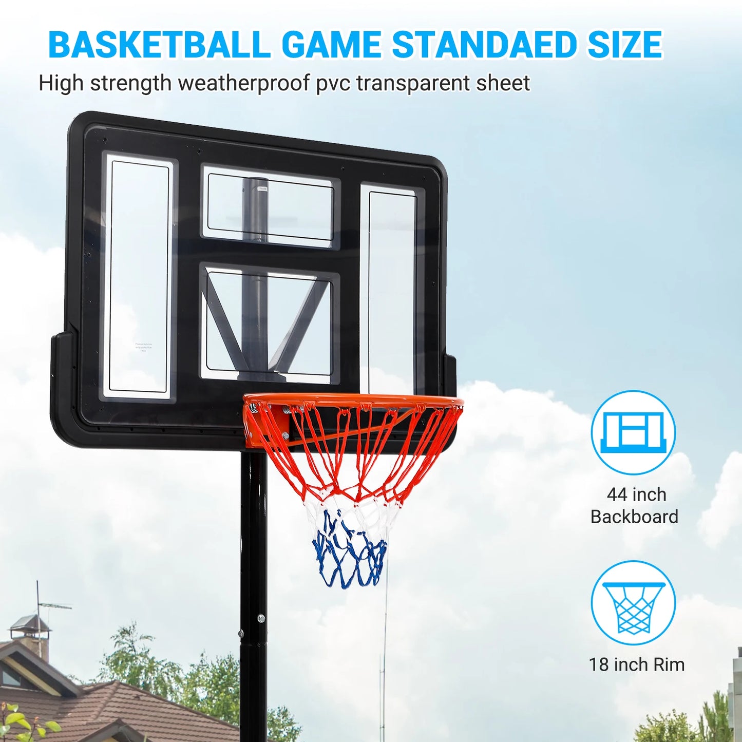 Basketball Hoop Outdoor 5.2ft-10ft Adjustable For Kids