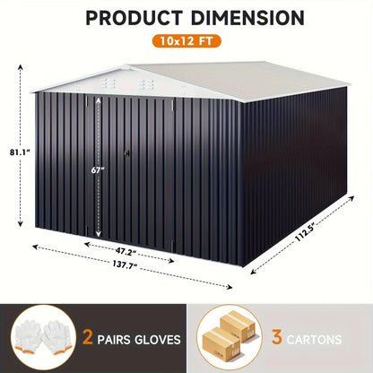 10x12/12x14FT Galvanized Steel Storage Shed Heavy Duty Lockable