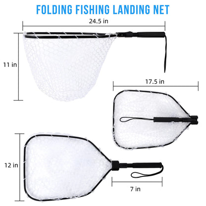 Foldable Fishing Net For Trout Soft Rubber Handle