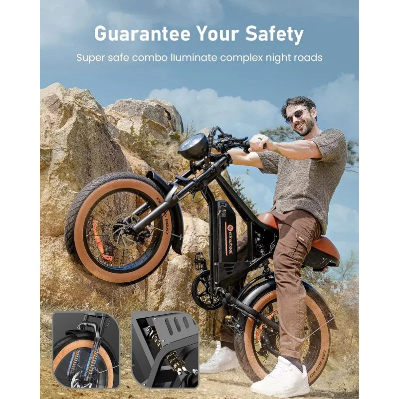 750/1500W Ebike 20/28MPH, 55-75 Miles Electric Motorcycle with 10.4/13AH Battery 20 INCH