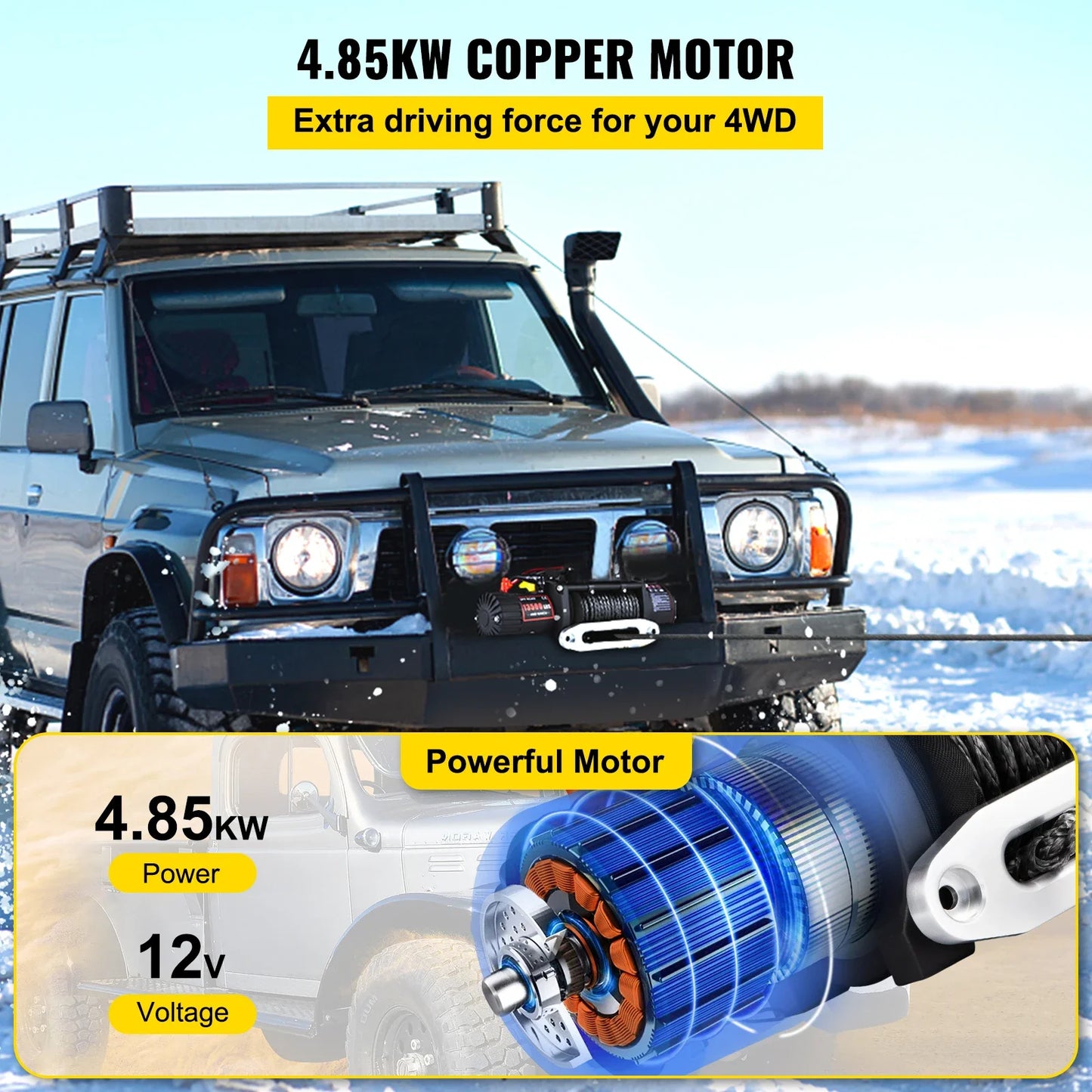 13500LBS Electric Winch 12v 27M/92FT Synthetic Rope  4X4 Car Trailer ATV Truck