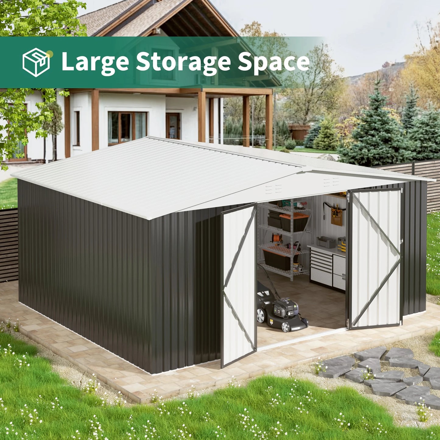 10x12/12x14FT Galvanized Steel Storage Shed Heavy Duty Lockable