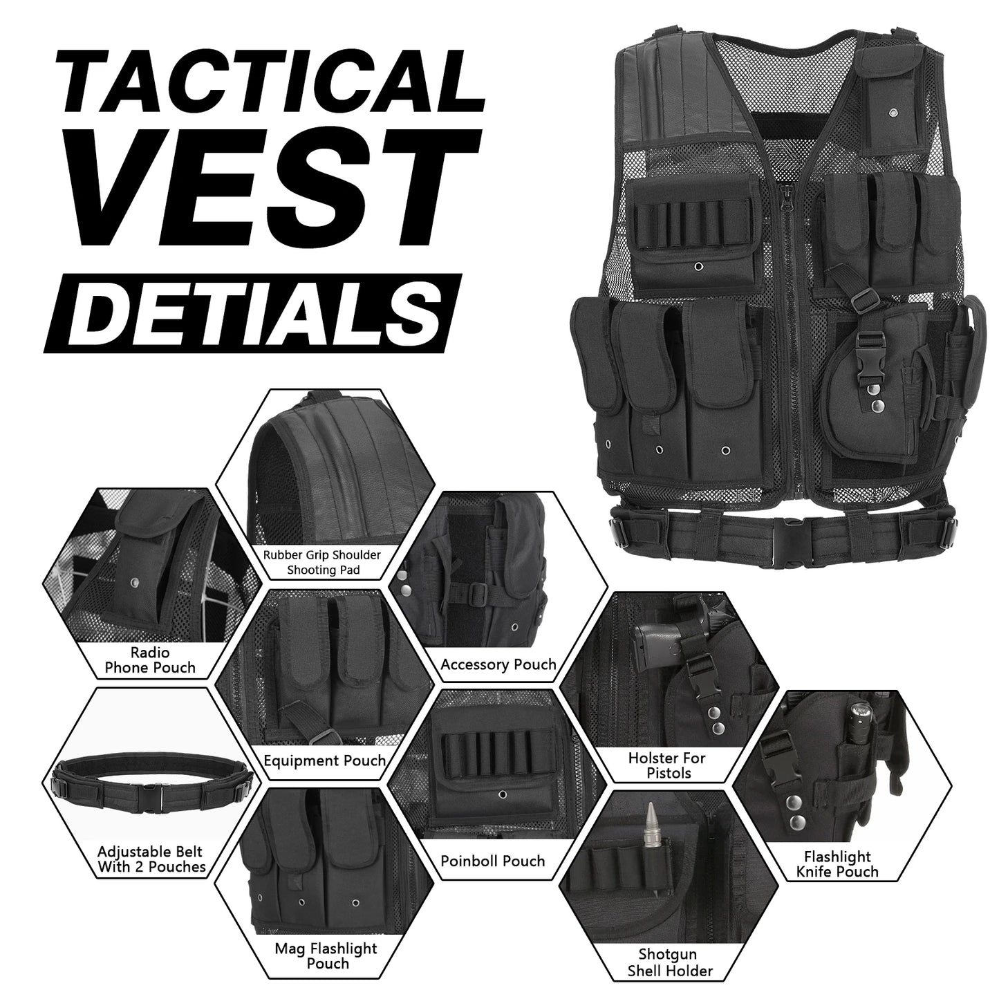 Tactical Vest - Multi-Pocket for Airsoft, Hunting,