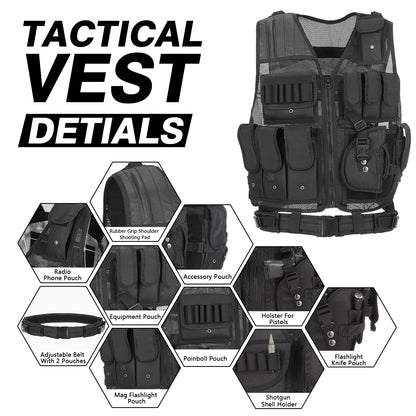 Tactical Vest - Multi-Pocket for Airsoft, Hunting,