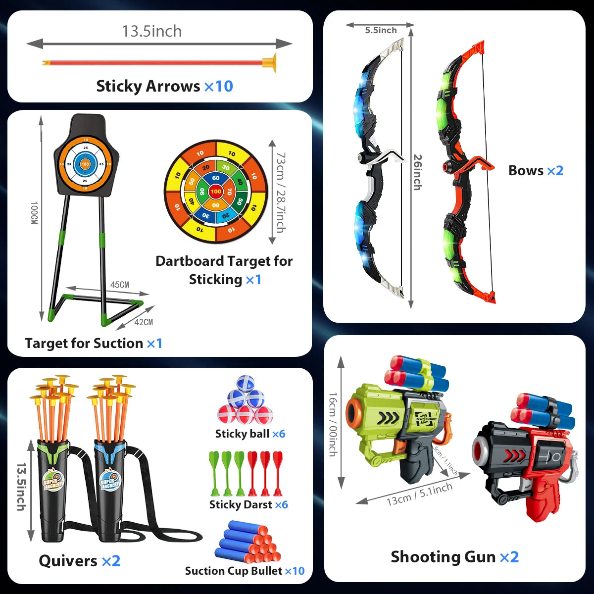 Bow Arrow + Guns Toy For Kids