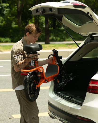 1000W Folding Electric Bike with Seat, Rear Basket