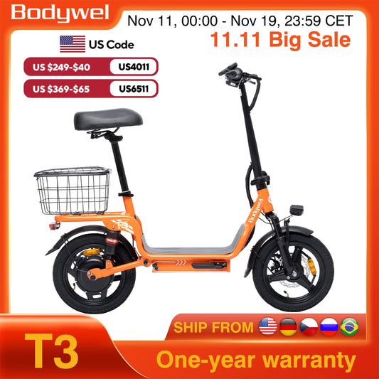 1000W Folding Electric Bike with Seat, Rear Basket