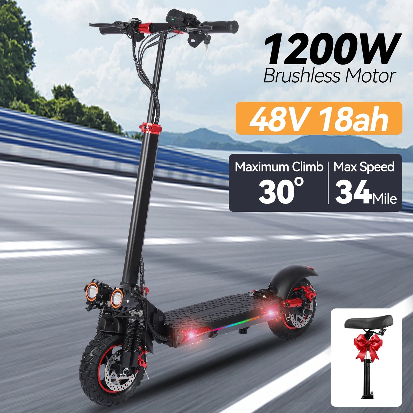 Electric Scooters1200W Brushless Motor Max Speed 34Mile