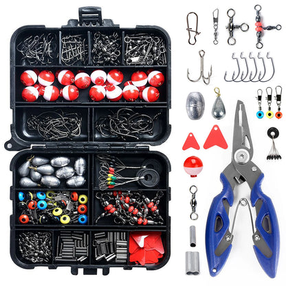 263pcs Tackle Box Including Plier Jig Hooks Sinker Weight Swivels Snaps Sinker Slides