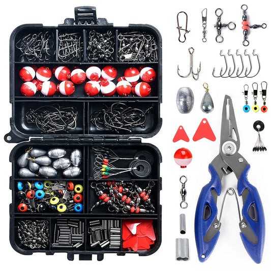 263pcs Tackle Box Including Plier Jig Hooks Sinker Weight Swivels Snaps Sinker Slides