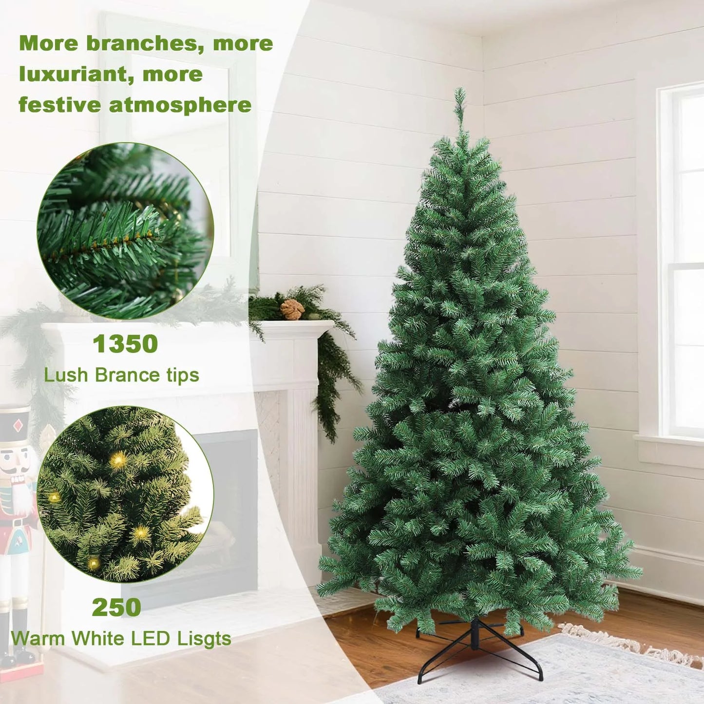 6-7ft Pre-Lit Christmas Tree LED Lights, 8 Modes