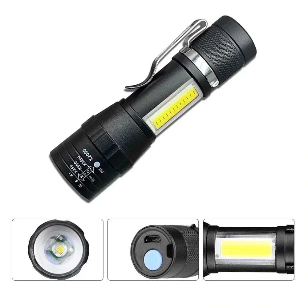 Portable Rechargeable LED Flashlight with Side Light