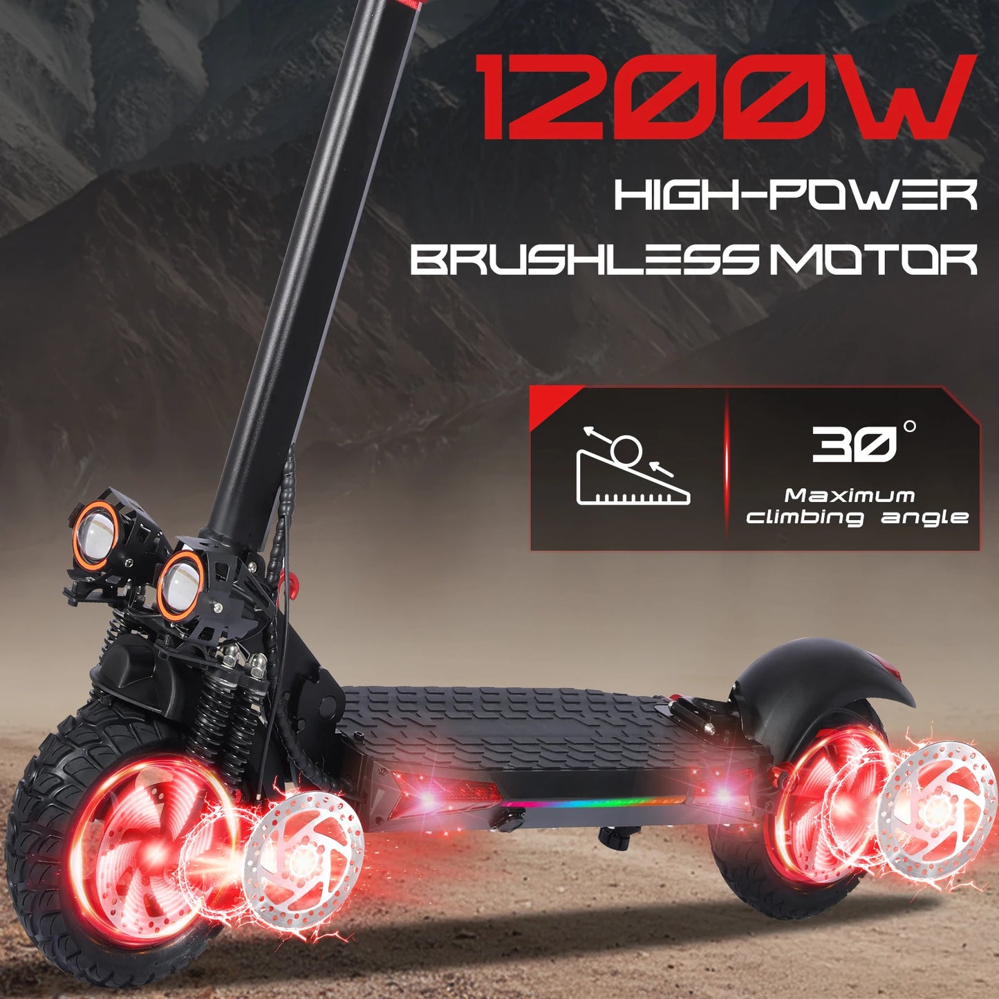 Electric Scooters1200W Brushless Motor Max Speed 34Mile