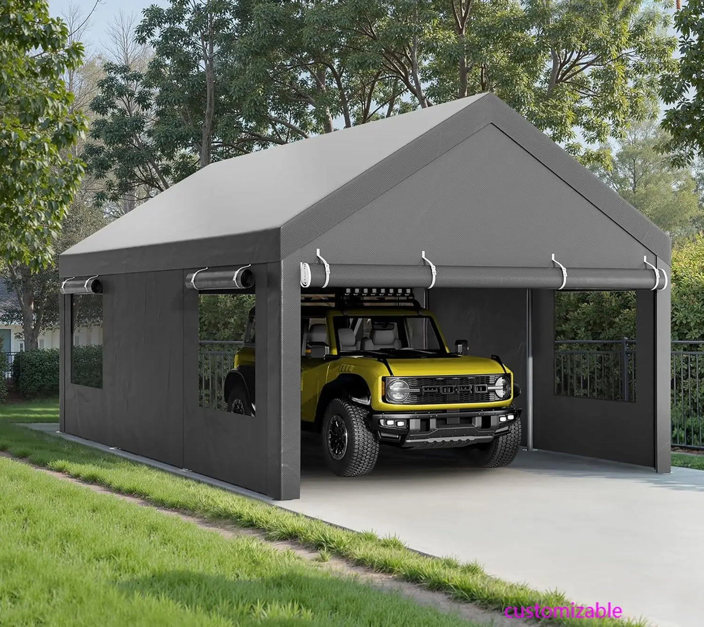 12x20 ft Heavy Duty Carport with Roll-up Windows,