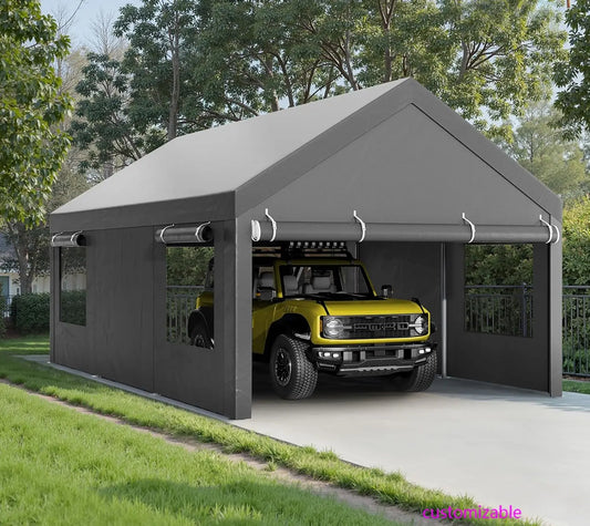 12x20 ft Heavy Duty Carport with Roll-up Windows,