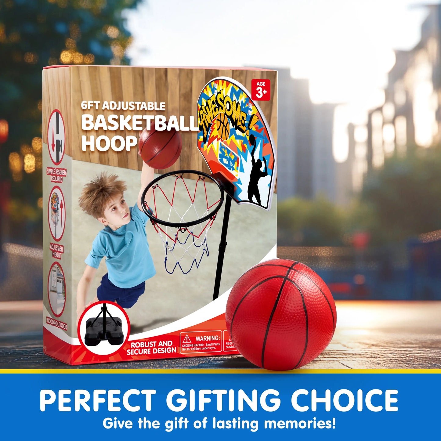 2.8-6.2 ft Adjustable Kids Basketball Hoop with 4 Balls Toddler I