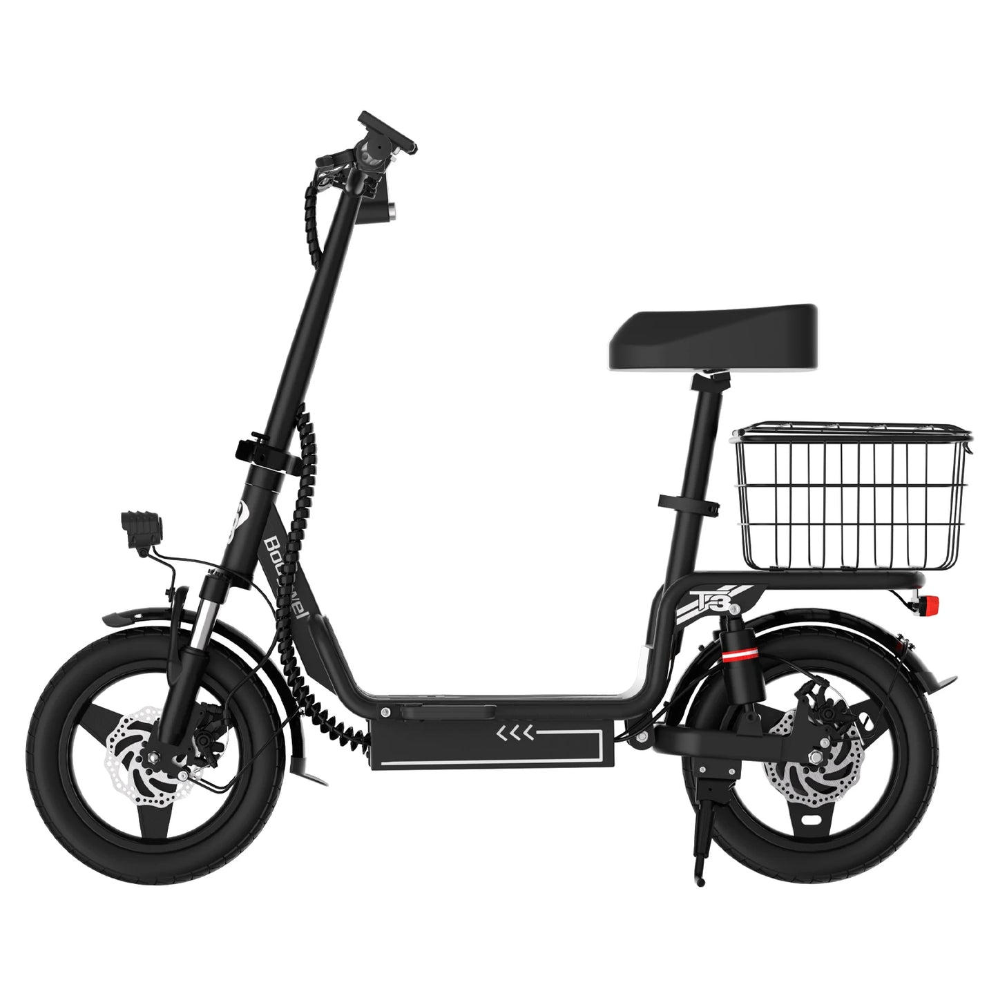 1000W Folding Electric Bike with Seat, Rear Basket