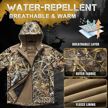 Quiet Hunting Jacket Softshell Fleece-Lined Camouflage