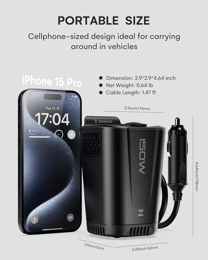 150W Car Power Inverter, 12V D/C To 110V AC  with  two AC plugs